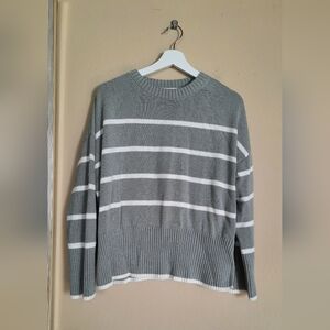 Sincerely Jules Sage Green White Stripe Sweater 100% Cotton Classic Minimalist